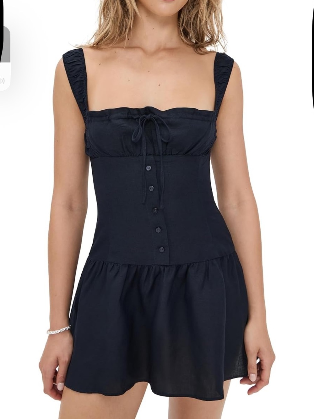 Lioness Navy Square-Neck Heart Shaped Tank Mini Dress Button Front medium NWT